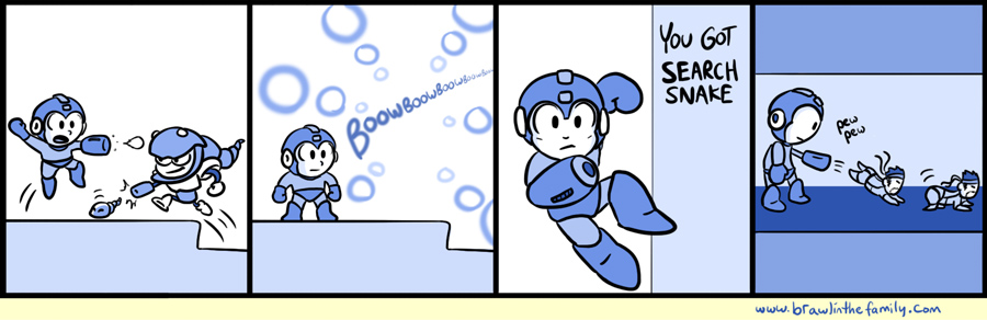 Off in the distance, a faint Dr. Wily could be heard: ''Snake Man?  Snake Man!?  SNAAAAAAAKE!!  Man.''