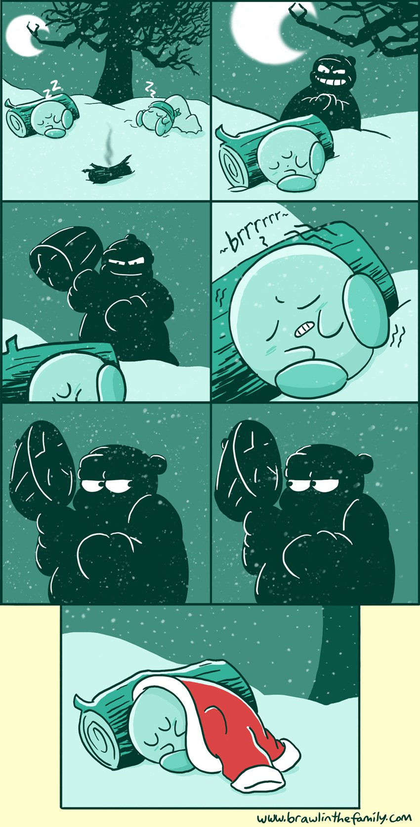 ''Guys, wake up!  I think Santa Claus gave me his coat last night!''