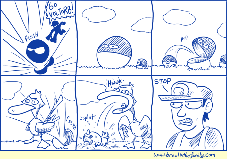 Caterpie was about to pop out of Goldeen's mouth before the Trainer said something.