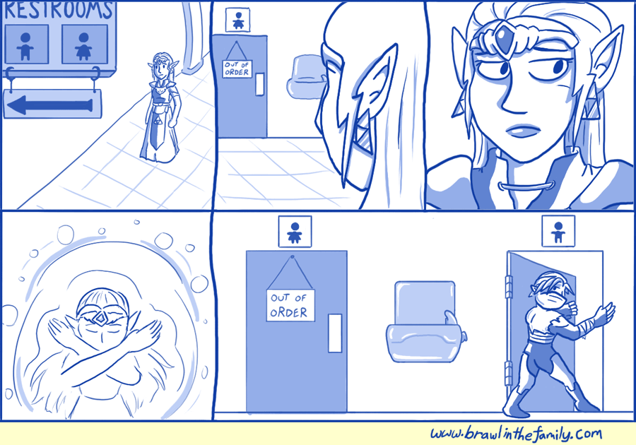 She's sure to be disappointed when she realizes how gross the Men's room is by comparison.